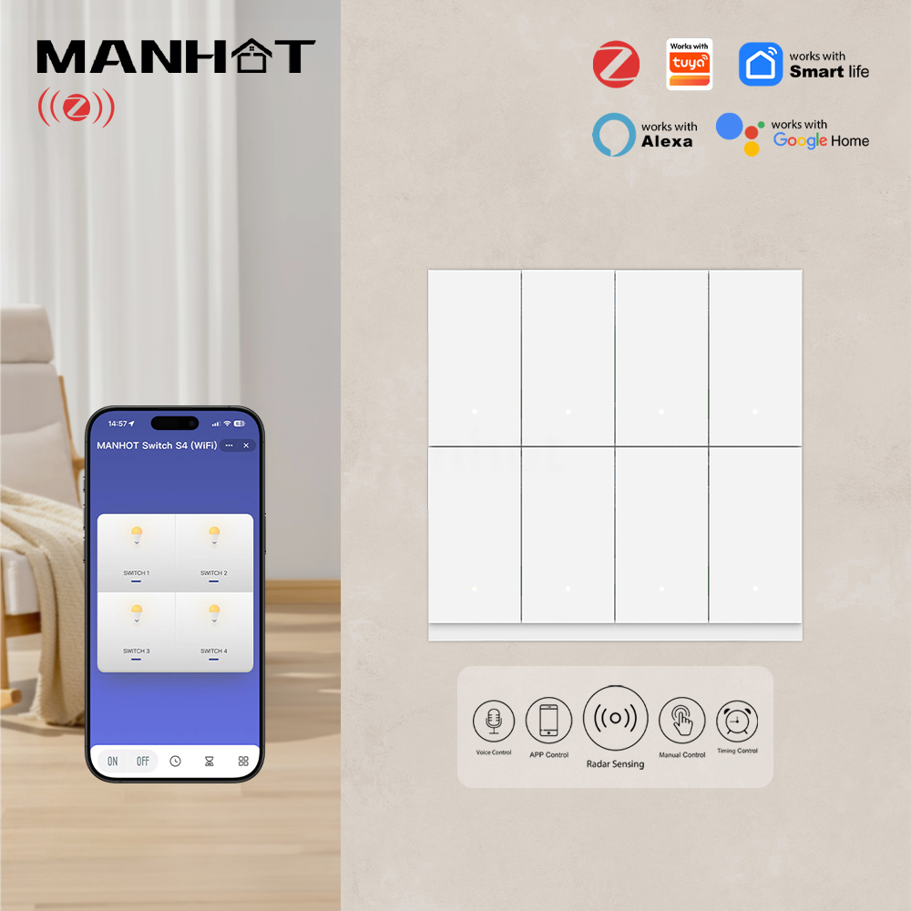 Smart Light Switch Wifi - MANHOT 6/8 채널 Wi-Fi Zigbee 스마트